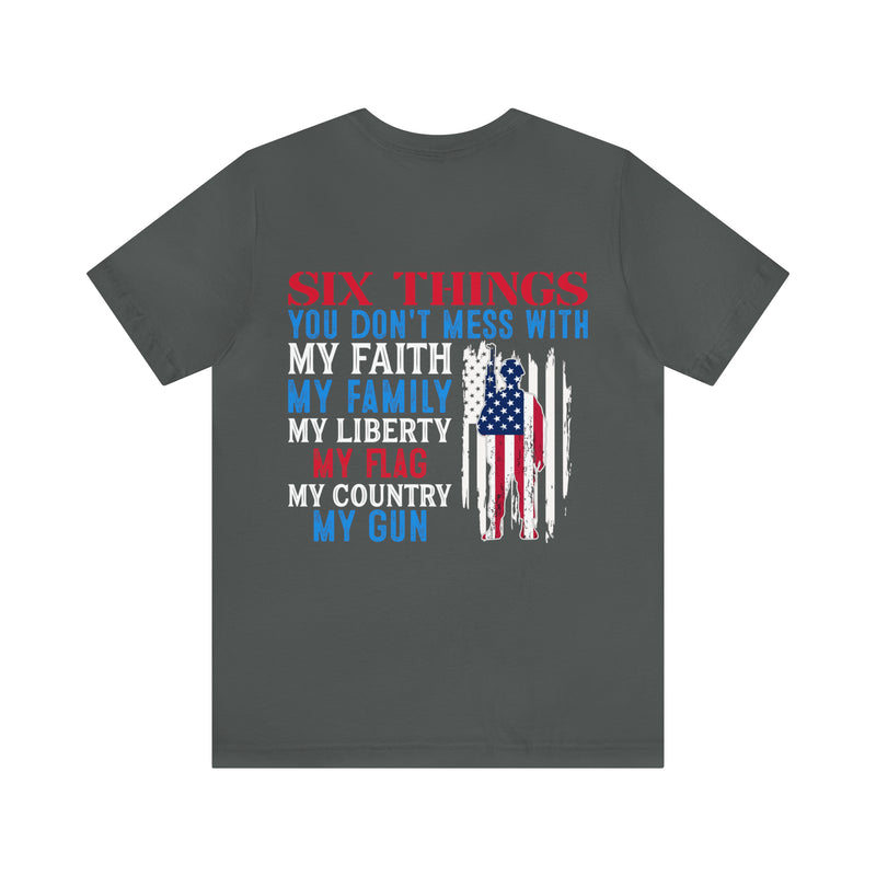 Defending Six Pillars: Military Design T-Shirt - Faith, Family, Liberty, Flag, Country, Gun