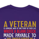Sacrifice for Our Nation: Military Design T-Shirt - The Veteran's Blank Check to America