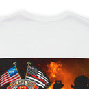 Unyielding Valor: Military T-Shirt with 'No WMF Firefighter Double Flag - All Gave Some, Some Gave It All' Design