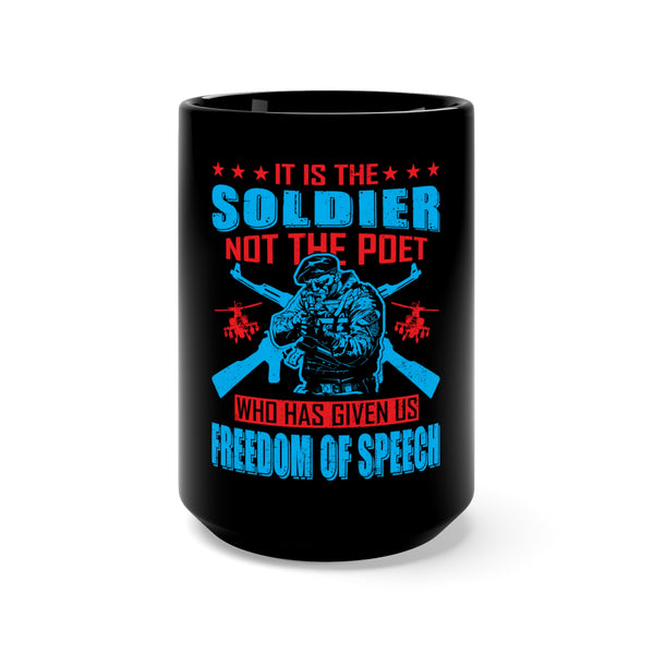 Defenders of Freedom: 15oz Military Design Black Mug - Soldiers' Sacrifice for Our Freedom of Speech