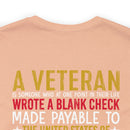 Sacrifice for Our Nation: Military Design T-Shirt - The Veteran's Blank Check to America