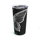 Raising Hope and Awareness: 20oz Tumbler with Black Background and 'PTSD Apparel Butterfly Teal Ribbon