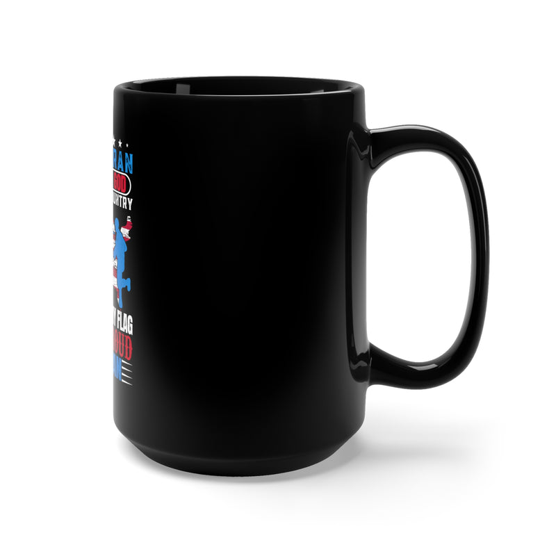 Proudly American: 15oz Black Military Design Mug - 'U.S. Veteran: Believing in God, Family, and Country'