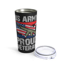 Proud Veteran: 20oz Military Design Tumbler - US Army Emblem with 'Proud Veteran' on Black Background