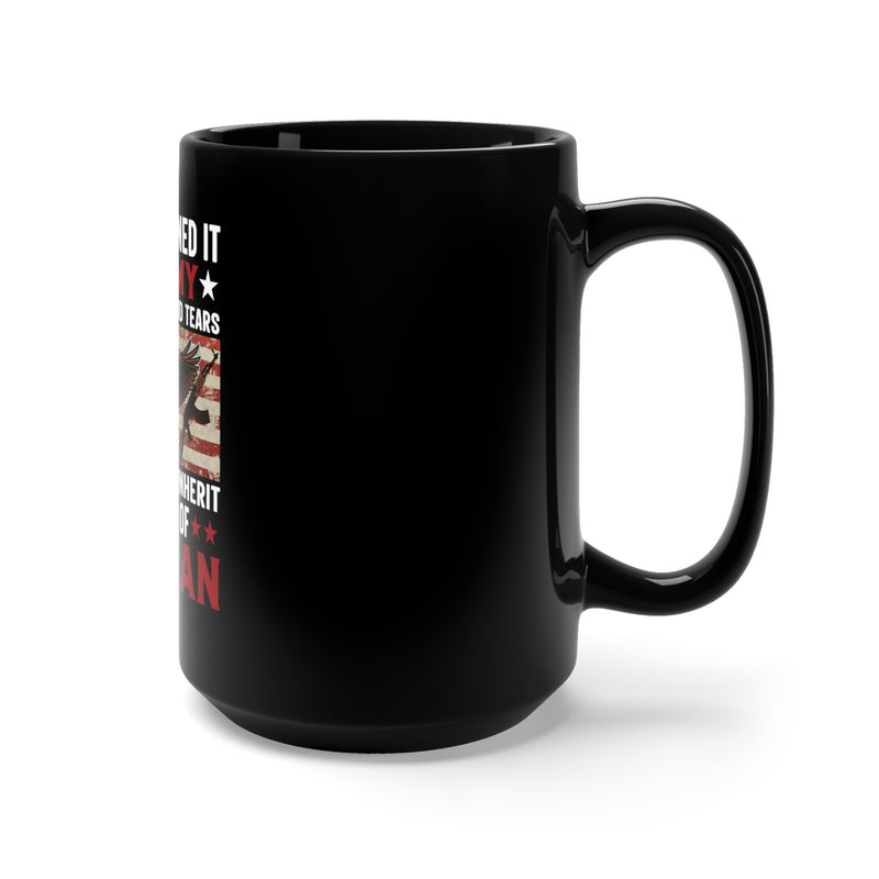 Earned with Blood, Sweat, and Tears: 15oz Black Military Design Mug - 'The Irreplaceable Title of Veteran'