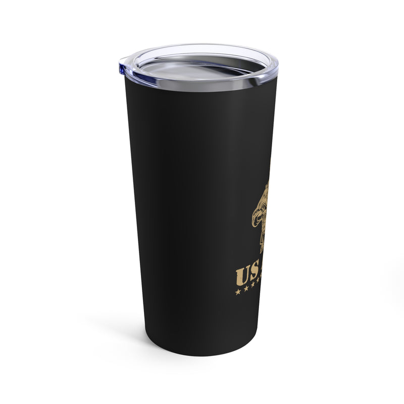 Classic Tribute: 20oz Military Design Tumbler - US Army Emblem on Black Background