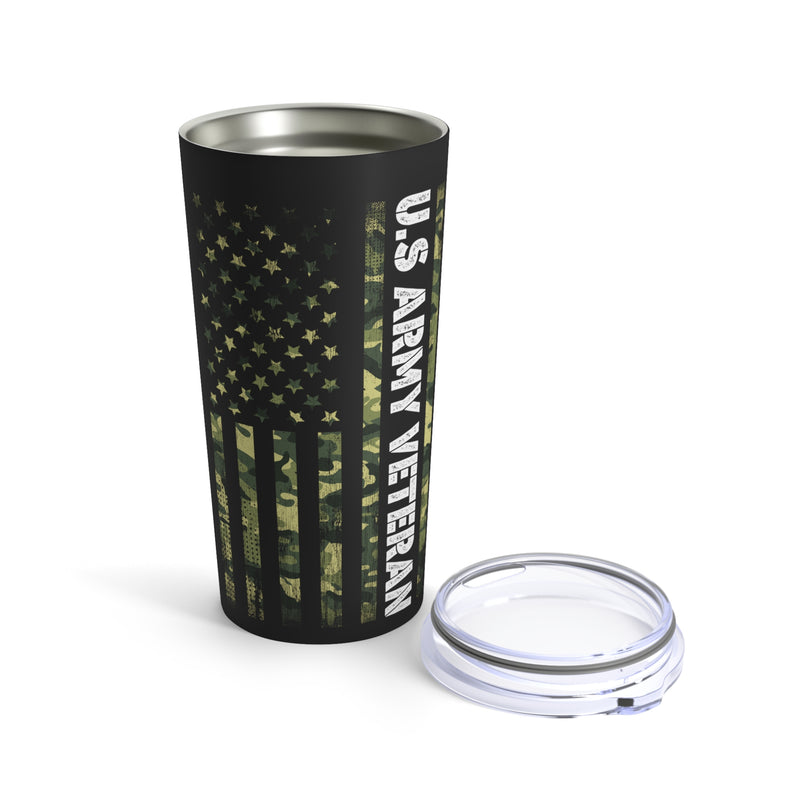 U.S Army Veteran 20oz Military Design Tumbler: Bold Black Background for True Patriotic Pride!