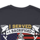 U.S. Veteran Pride Military Design T-Shirt - 'I Served, I Sacrificed, I Regret Nothing'