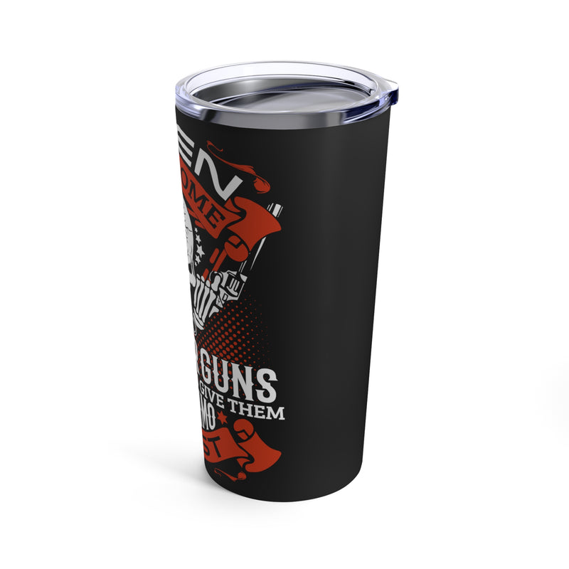 Defend with Conviction: 20oz Black Military Design Tumbler - Ammo First, Guns Second