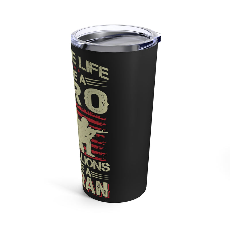 Hero to Veteran - 20oz Military Design Tumbler: 'Saving Lives, Serving Millions' - Black Background