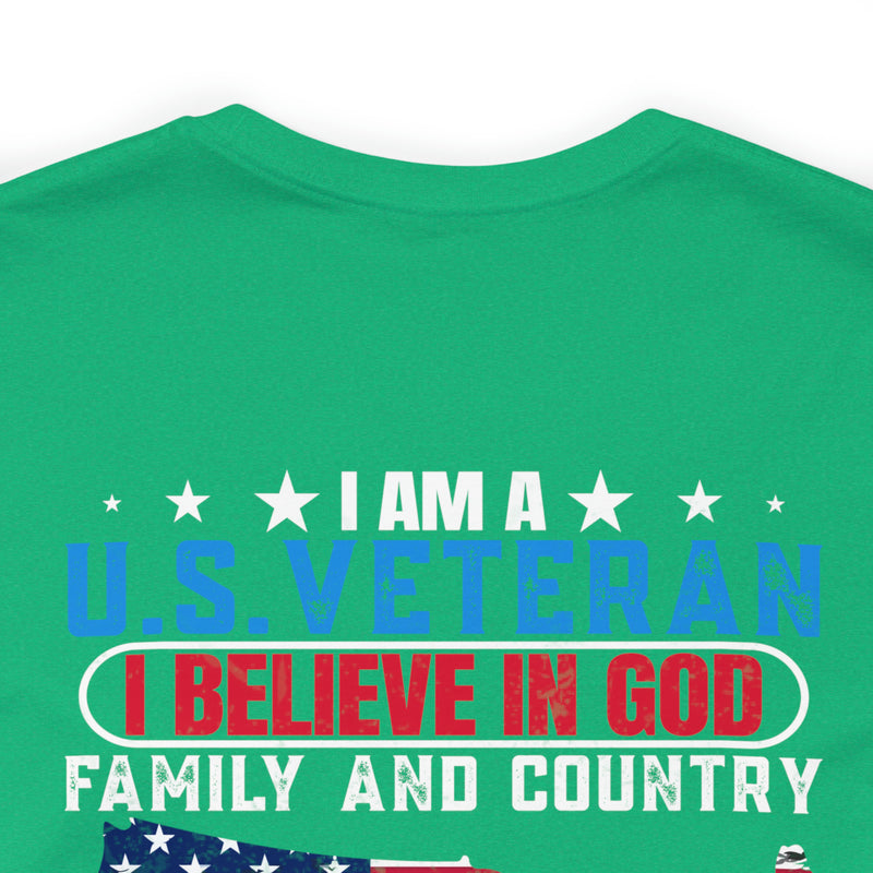 U.S. Veteran Pride T-Shirt: 'God, Family, Country' Military Design