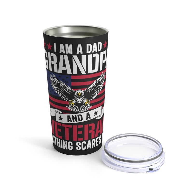 Fearless Legacy: 20oz Black Military Design Tumbler - 'I Am a Dad, Grandpa, and a Veteran - Nothing Scares Me'