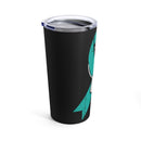 Supporting Veterans: 20oz Tumbler with Black Background and 'Veteran PTSD Awareness Teal Ribbon' Design