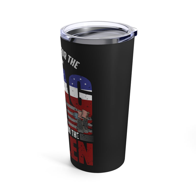 Patriotic Tribute Tumbler: 20oz Military Design - Standing Strong for the Flag, Kneeling in Remembrance of the Fallen