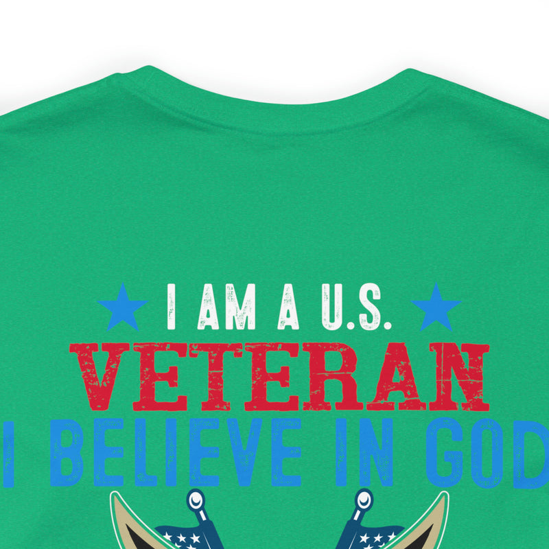 Patriotic Allegiance: Military Design T-Shirt - 'I Am a U.S. Veteran - Believer in God, Family, and Country - Proudly Saluting My Flag'