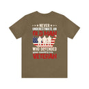 Unyielding Valor: U.S. Veteran Military Design T-Shirt - Never Underestimate an Old Man Who Defended Your Country