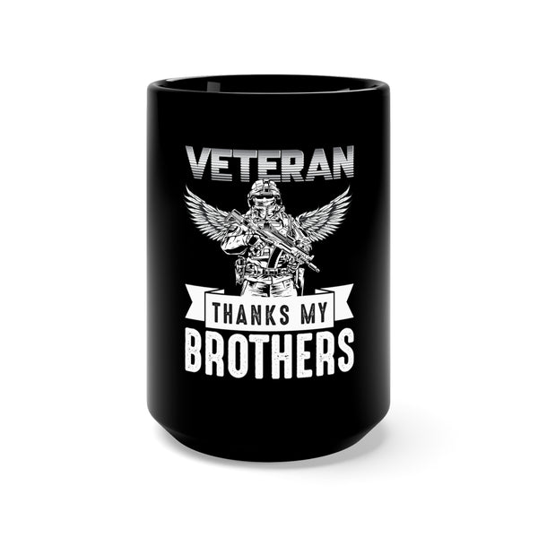 Brotherhood of Heroes: 15oz Military Design Black Mug - Expressing Gratitude to Fellow Veterans