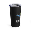 Bold Tribute: 20oz Military Design Tumbler - US Army Emblem on Black Background