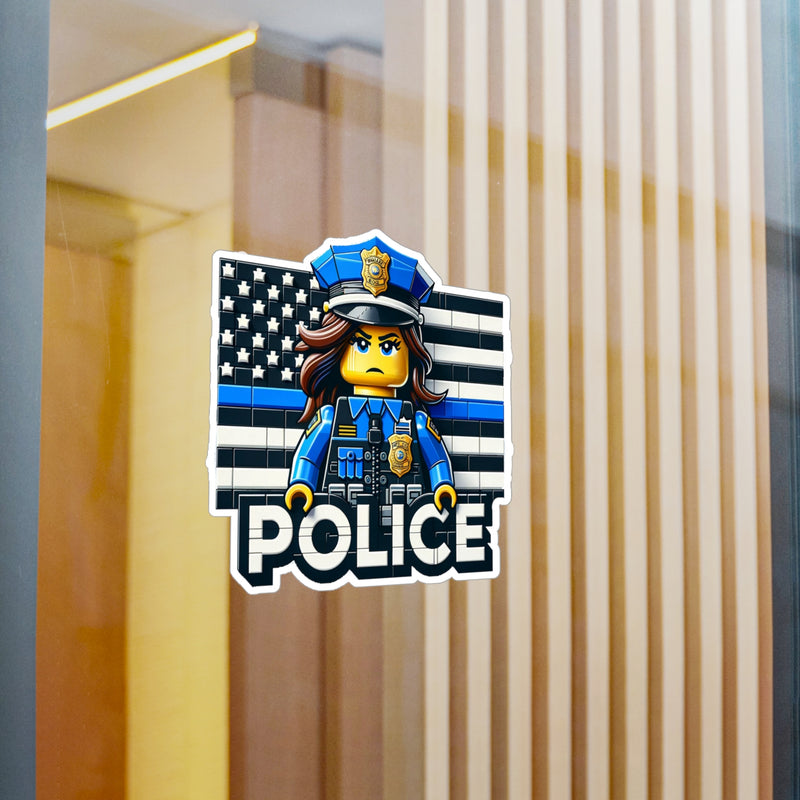 Block Female Police Officer and Police Flag Sticker