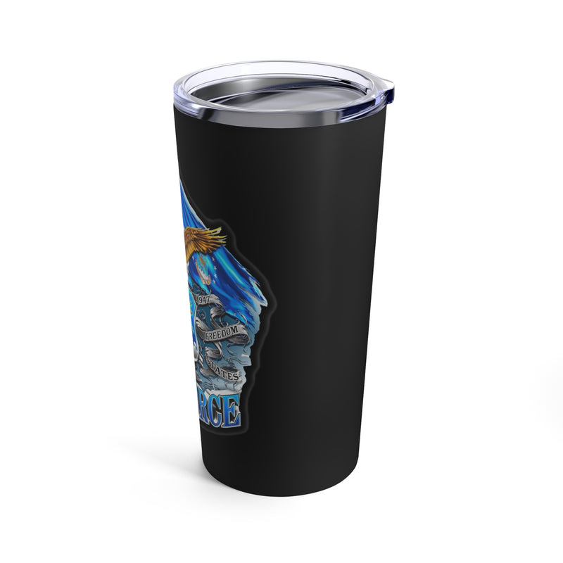 Fly with Valor: 20oz Black Tumbler with Military Design - 'Double Flag Eagle U.S. AIR FORCE
