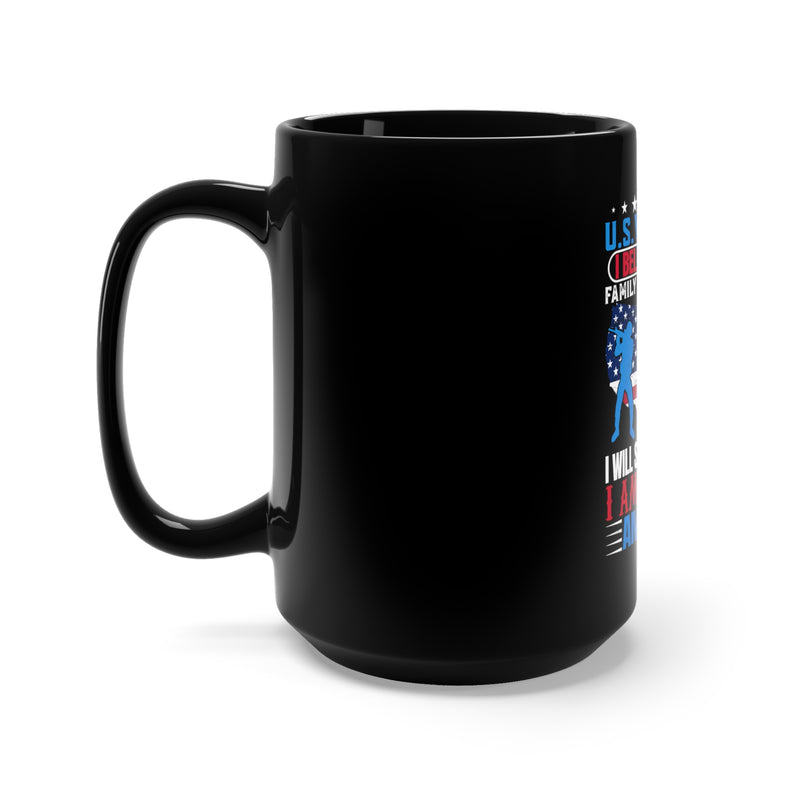 Proudly American: 15oz Black Military Design Mug - 'U.S. Veteran: Believing in God, Family, and Country'