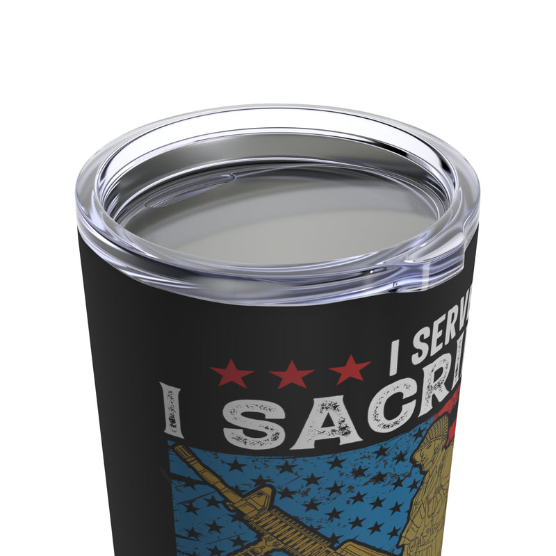 Proud Army Veteran: 20oz Black Military Design Tumbler - 'Served, Sacrificed, and Regret Nothing'