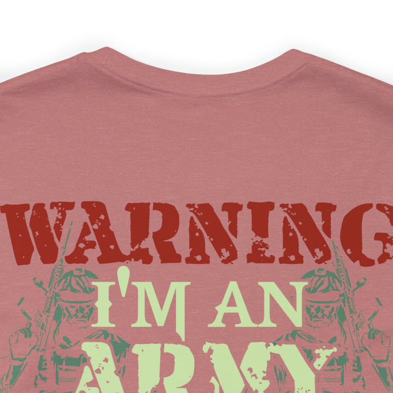 Embodying Strength and Service: Military T-Shirt with 'Warning: I'm an Army Veteran' Design