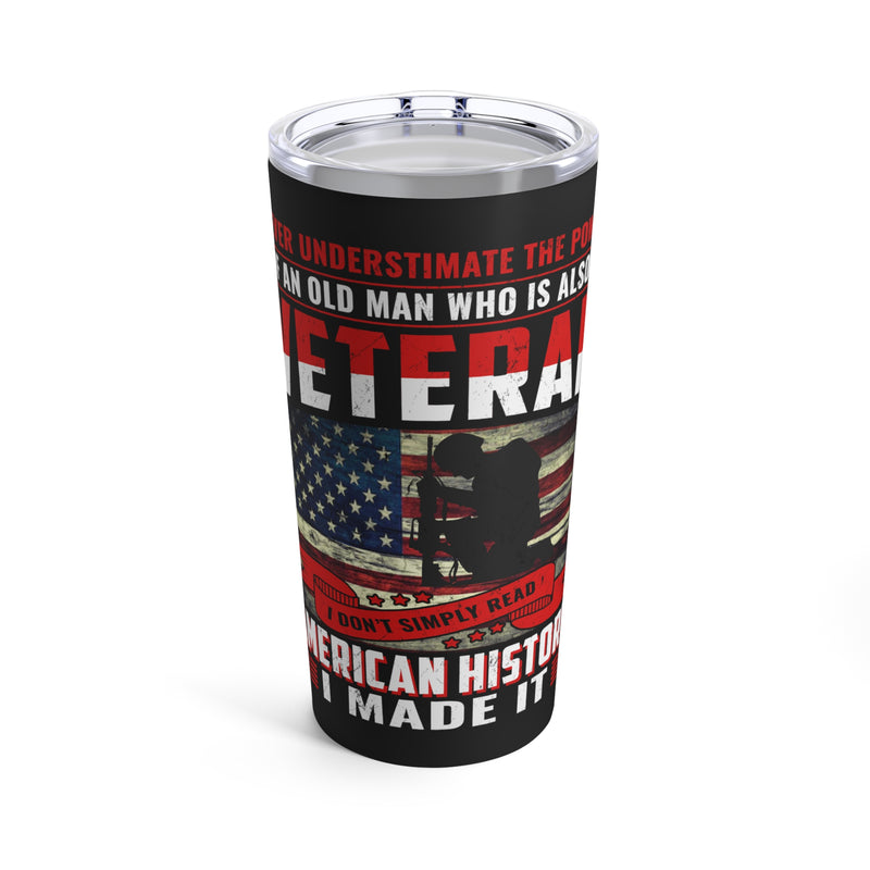 Resilient and Legendary: 20oz Black Military Design Tumbler - Old Man Veteran Shaping American History