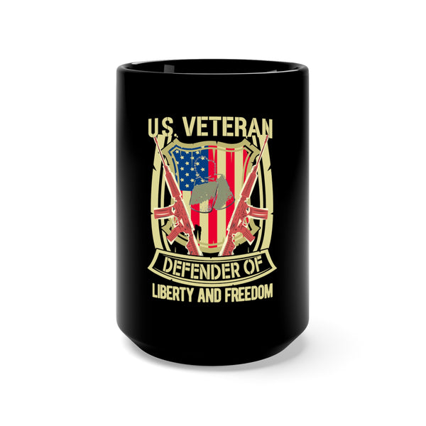 Defender of Liberty: 15oz Military Design Black Mug - Salute the U.S. Veteran's Legacy!