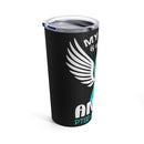 Unyielding Strength: 20oz Tumbler with Black Background and 'Survivor - PTSD Awareness' Design