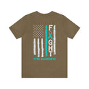 Courage Unveiled: Distressed US Flag with Teal Ribbon PTSD Cotton T-Shirt