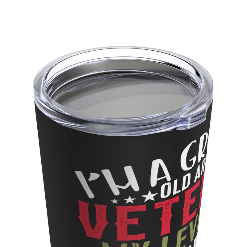 Sarcastic Army Veteran's Tumbler: 'Grumpy, Old, and Unapologetically Sarcastic' - Black Background, 20oz