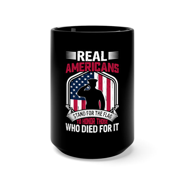 Real Americans Stand: 15oz Military Design Black Mug - Show Your Patriotic Spirit with Style