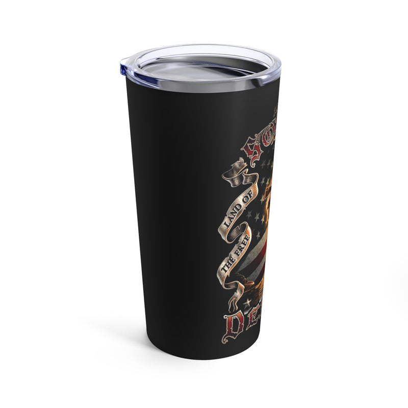 Defending Freedom: 20oz Black Tumbler with Military Design - 'American Soldier Land Of The Free