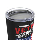 Timeless Oath 20oz Military Design Tumbler: Black Background with 'I am a veteran, my oath of enlistment has no expiration date