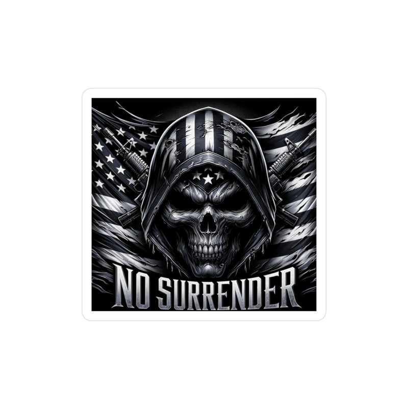 No surrender black flag skull sticker