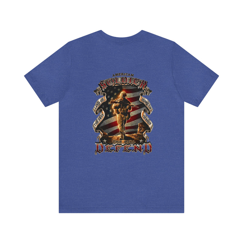 Defenders of Freedom: Military T-Shirt with 'American Soldier - Land Of The Free' Design