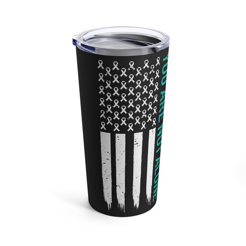 Uniting for Healing: 20oz Tumbler with Black Background, PTSD Awareness, and American Flag - Honoring Veterans