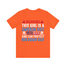 Fierce and Fiery: Military Design T-Shirt - 'Warning: This Girl is a Smoking Hot Veteran and Can Protect Herself!'