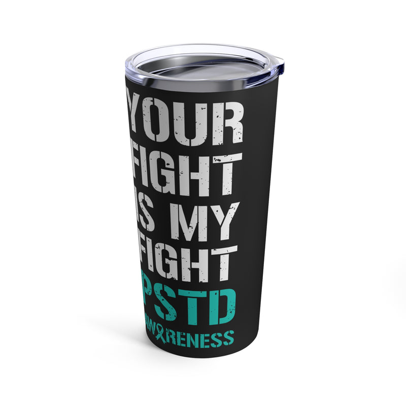 Uniting for Healing: 20oz Tumbler with Black Background, PTSD Awareness, and American Flag - Honoring Veterans