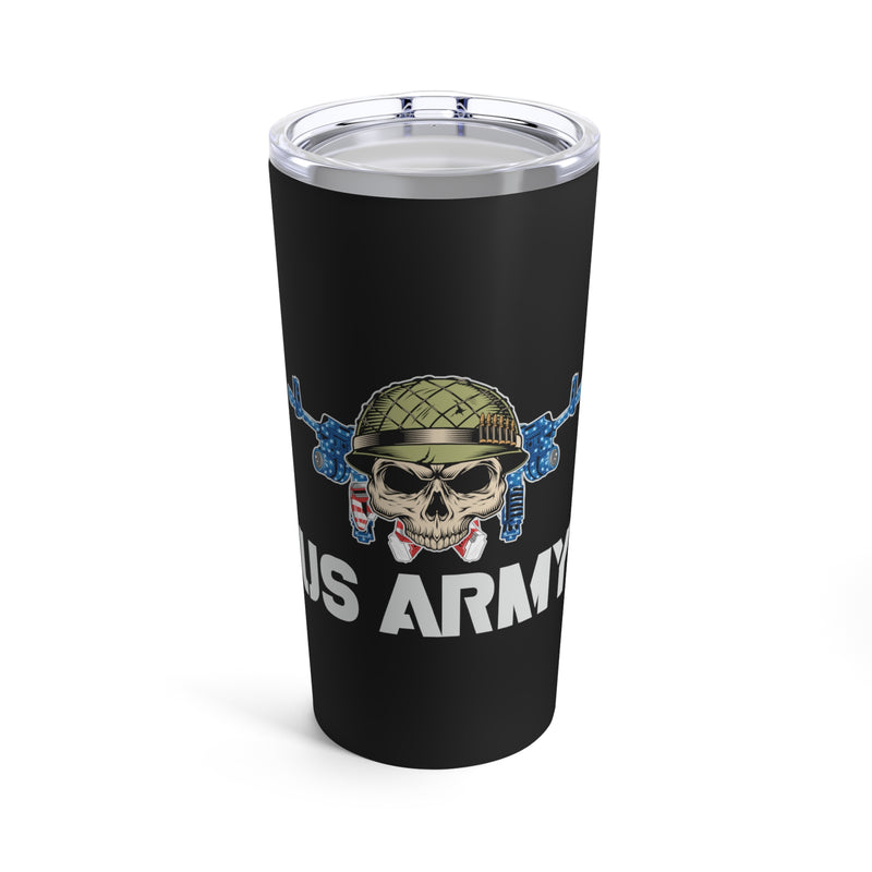 Bold Tribute: 20oz Military Design Tumbler - US Army Emblem on Black Background