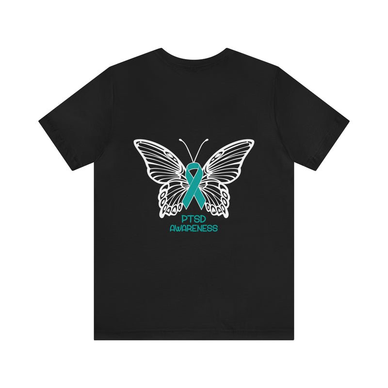 Butterfly Wings of Hope: Spreading PTSD Awareness with our Text Design T-Shirt