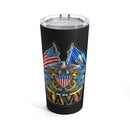 Sailing with Pride: 20oz Black Tumbler with Military Design - 'Double Flag Eagle U.S. NAVY