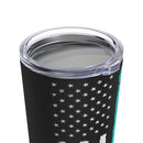 Strength and Resilience: 20oz Tumbler with Black Background, 'PTSD Warrior' Text, US Flag, and Teal Ribbon