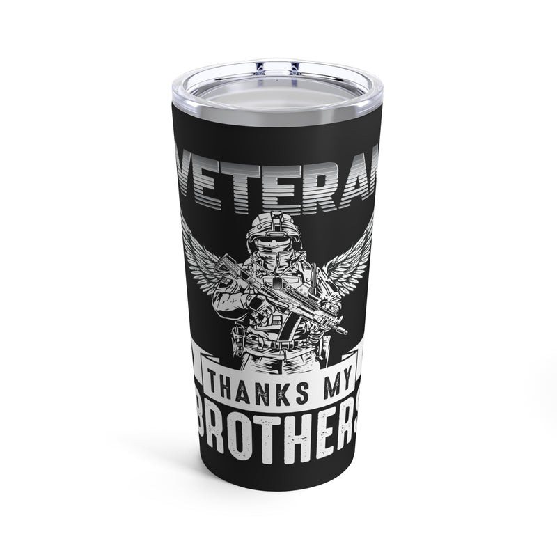 Gratitude to My Brothers in Arms: 20oz Black Military Design Tumbler - Celebrating the Bond of Veterans