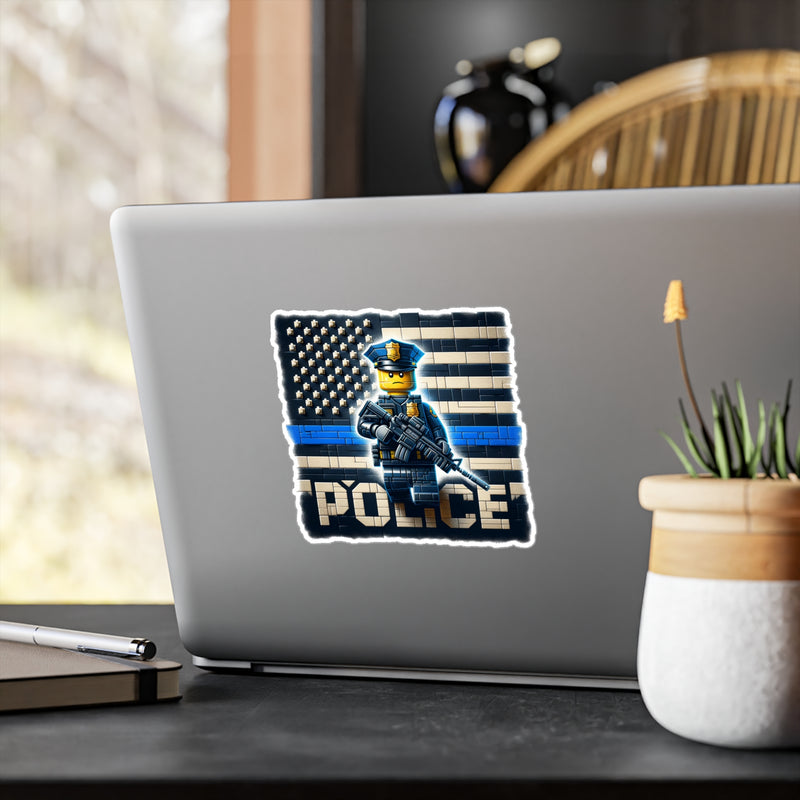 Police Officer Thin Blue Line Block Flag Sticker