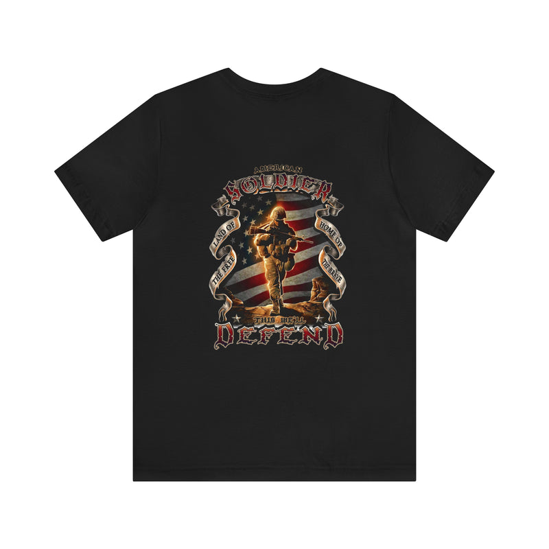 Defenders of Freedom: Military T-Shirt with 'American Soldier - Land Of The Free' Design