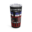 Patriotic Tribute Tumbler: 20oz Military Design - Standing Strong for the Flag, Kneeling in Remembrance of the Fallen