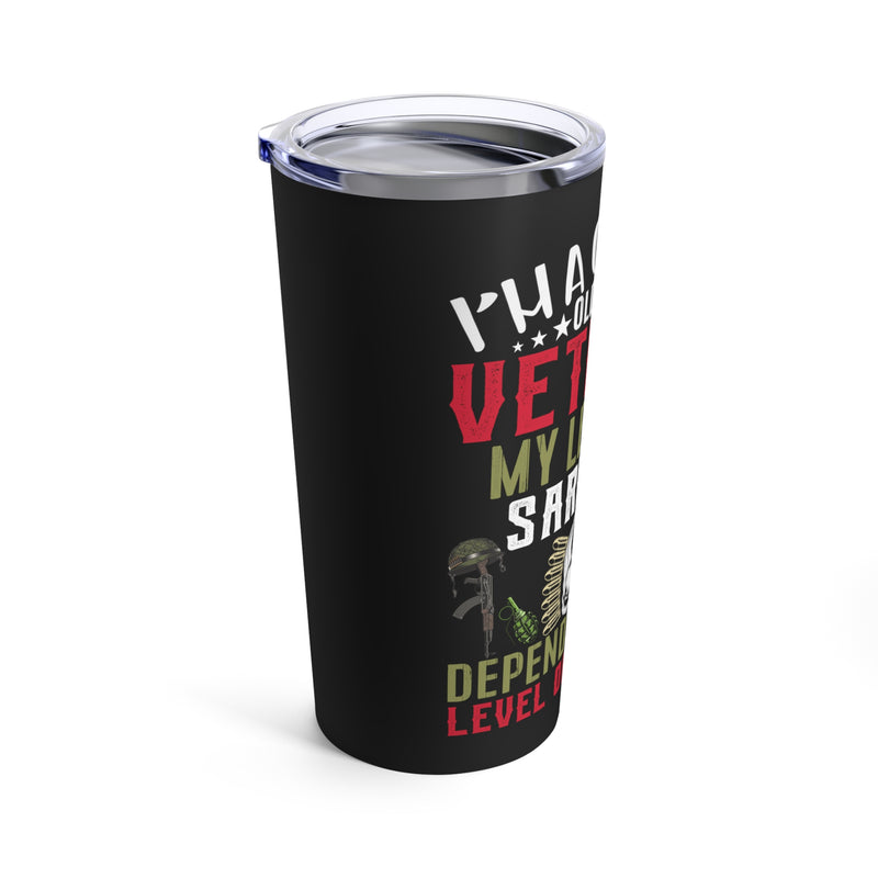 Sarcastic Army Veteran's Tumbler: 'Grumpy, Old, and Unapologetically Sarcastic' - Black Background, 20oz