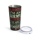 Proud Protector: 20oz Black Tumbler with Military Design - 'Warning: I'm an Army Veteran - I Love My Country